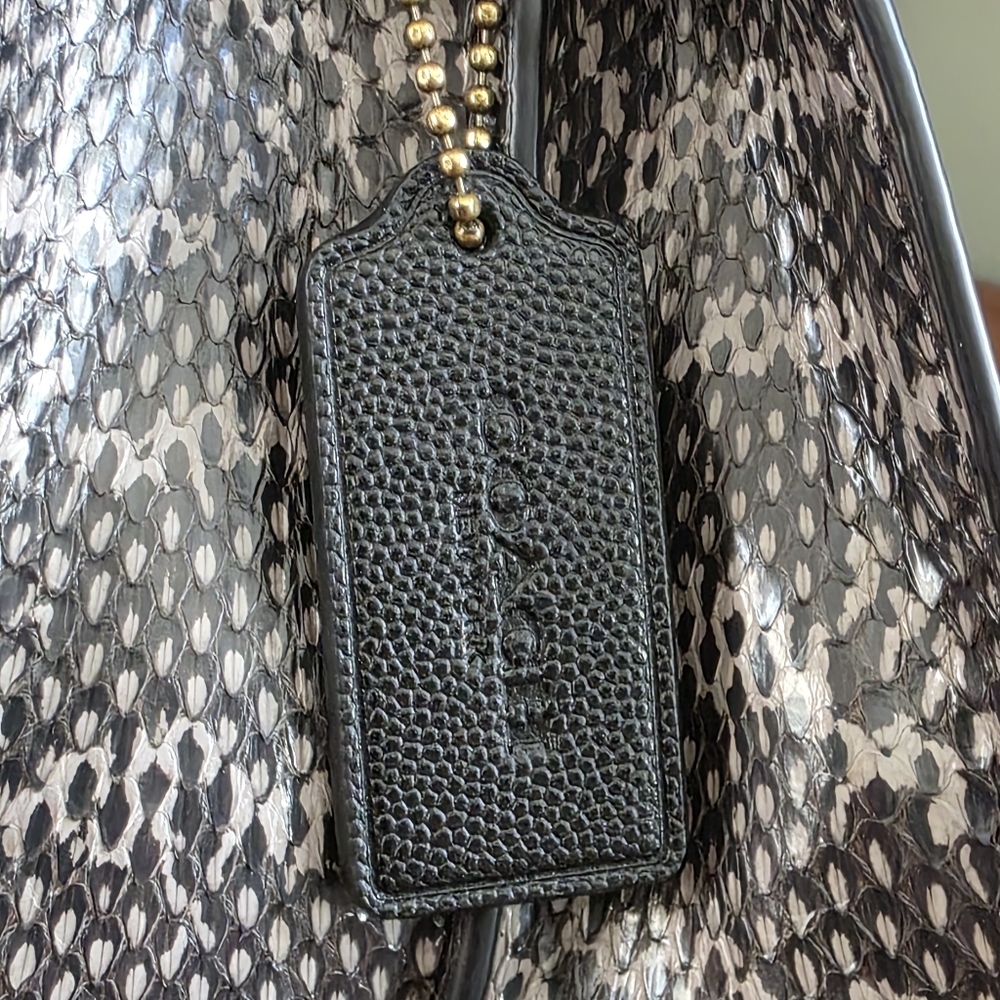 Coach 53344 Parker Black Leather Genuine Snakeskin Rivet Chain Shoulder Bag - Picture 6 of 16